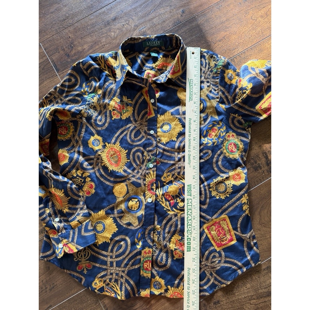Ralph Lauren Cotton Button Down Shirt Women's Large Petite Navy Rope - Picture 5 of 10